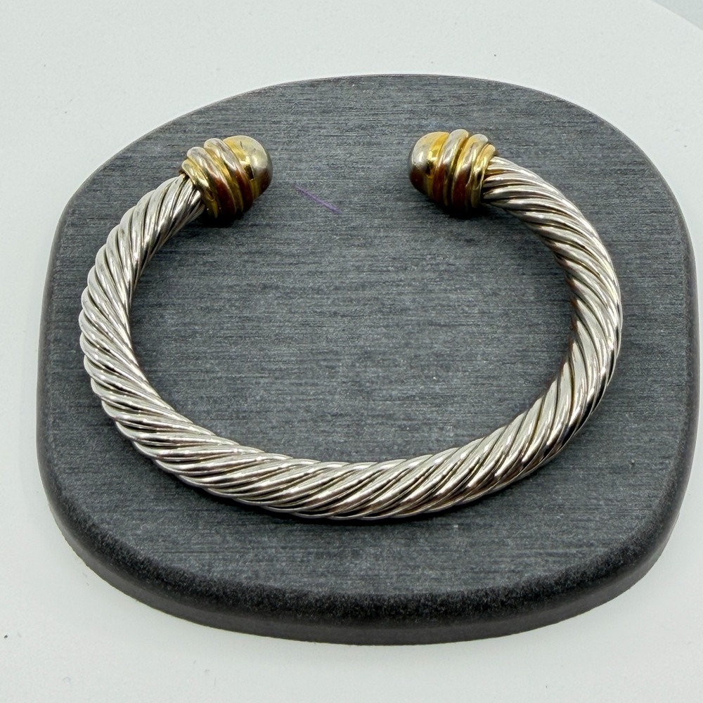 Two Tone Cable Cuff Bracelet Twisted Wire Statement Chunky Y2K Jewelry Gift